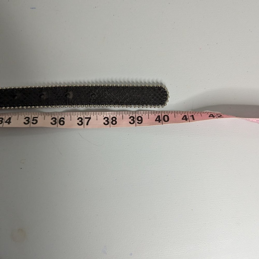 VTG Cache Black Pebbled Leather Rhinestone Silver Trim Buckle Western Belt - Picture 6 of 6